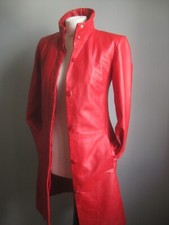 Vintage Red Leather Trench Coat 6 8 Long Line Jacket Hip Length Real Soft Vali