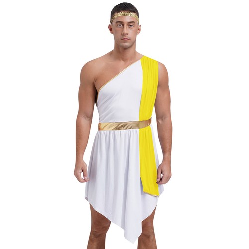 Men Robe Greek Dresses With Headband Sleeveless Dress Up Emperor Toga Grecian - 第 21/27 張圖片