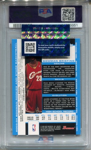 2003 Bowman Basketball #123 Lebron James Rookie Card Graded PSA 9 MINT - Picture 2 of 2