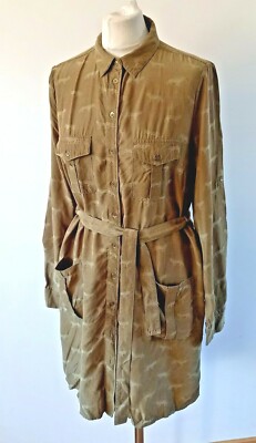 Mos Mosh Khaki Bunburry Jacquard Shirt Dress Size XS 8 10 UK
