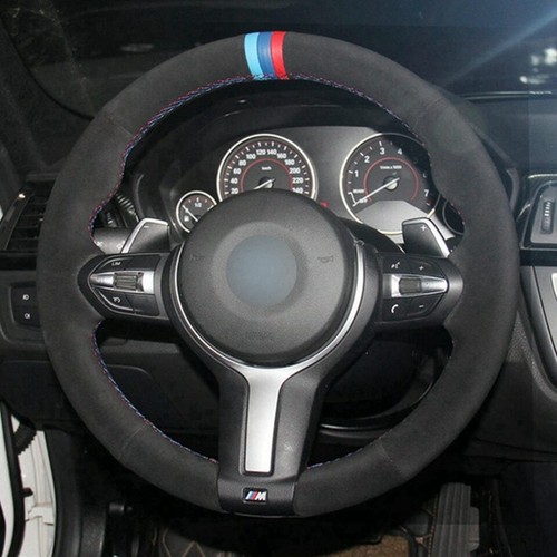 Black Suede Steering Wheel Cover for BMW M Sport X1 X2 X3 F25 F33 F36 F39 A16 - Picture 2 of 7