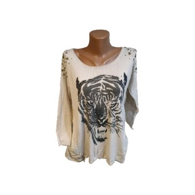 Unbranded women's light sweater size L beige multi color tiger