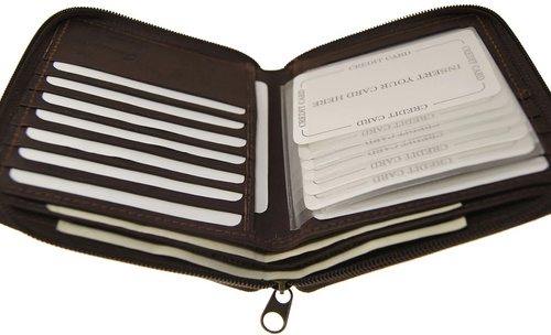 Black Leather Mens Bifold European Wallet ID Card Organizer Zip Around Hipster - Afbeelding 6 van 15
