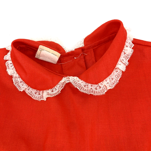 Vintage Mini World Girl Christmas Red Party Dress Ruffles Lace Sz 9-12 Months - Picture 3 of 7