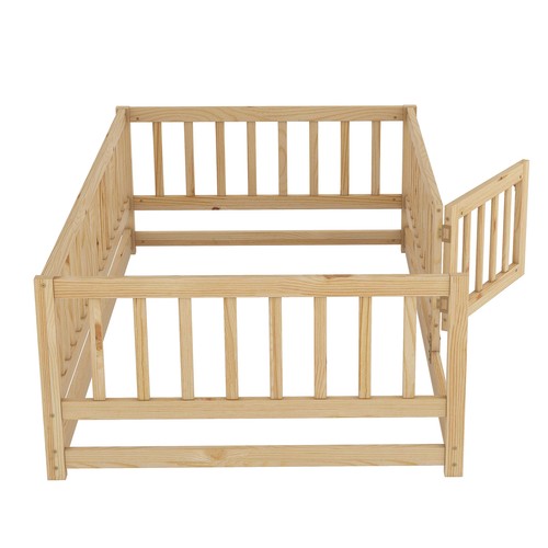 Twin Size Floor Bed, Montessori Floor Bed with Fence and Door, Kids Montessori B - Picture 9 of 12