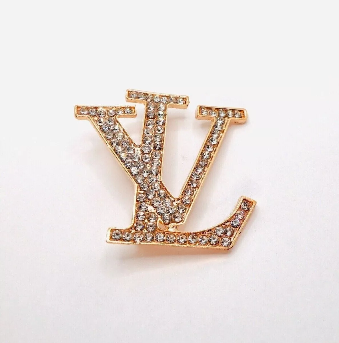 Real Moissanite 1.30Ct Round Cut Letter L V Brooch Pin 14K Yellow Gold  Plated