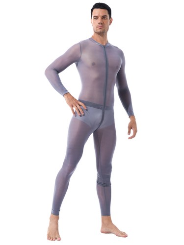 Herren Ganzkörperanzug Body Transparent Overall Jumpsuit Catsuit Reisverschluss - Bild 16 von 41