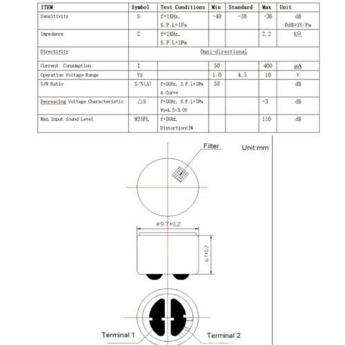 100Pieces 9767 Electret Condenser Microphone 2.2KΩ Output Microphone - Zdjęcie 2 z 8