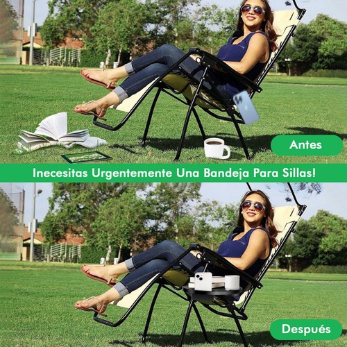 Folding Chair Clip On Side Table Cup Drink Holder Phone Holder Slot Snack Tray - Picture 8 of 13