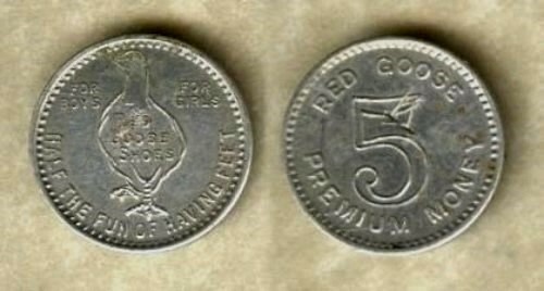RED GOOSE BOYS GIRLS SHOES GF 5¢ PREMIUM MONEY TRADE TOKEN FUN HAVING FEET C-S K - Picture 1 of 1