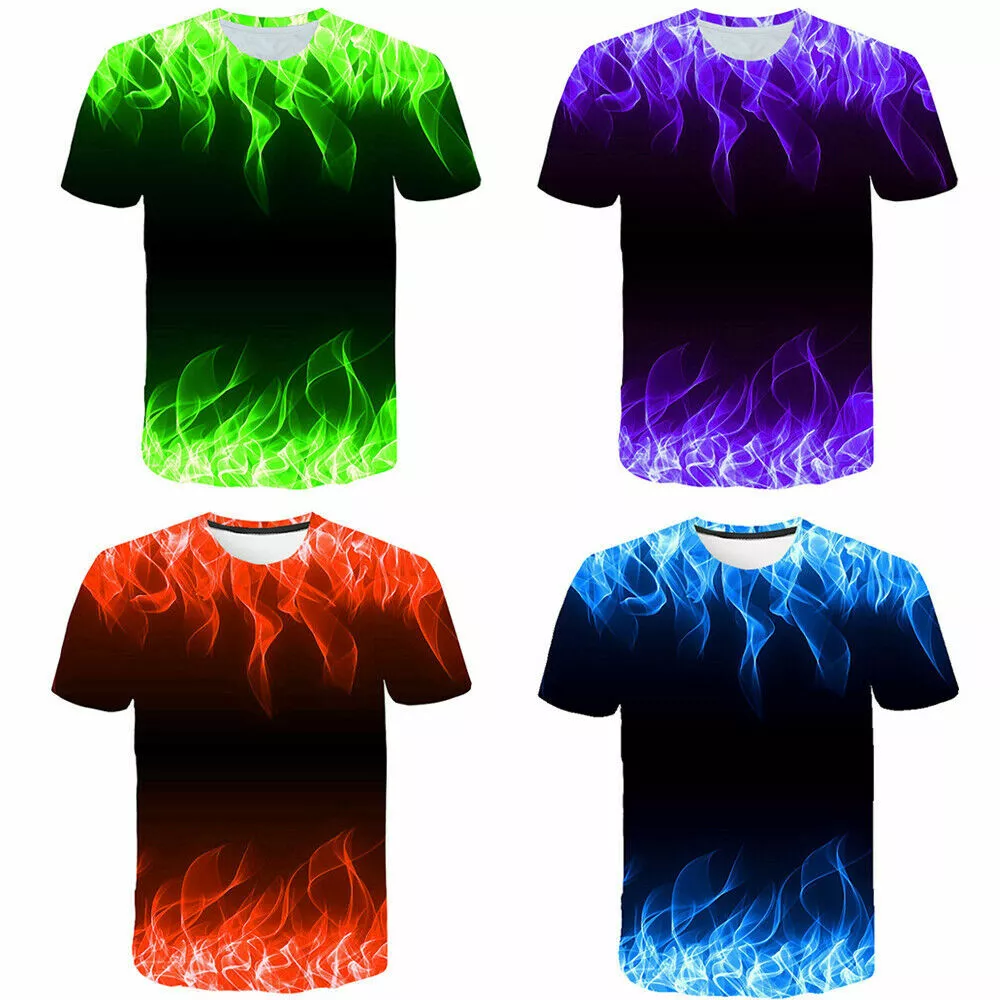 Blue Flaming Design T-Shirt (Unisex) - Super-Tees  Mens summer t shirts,  Colorful shirts, Men short sleeve