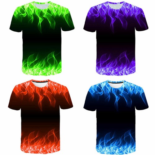 Men's Summer T-Shirt 3D Fire Flame Graphic Full Print Short Sleeve Tee Top S-7XL