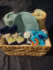 Baby boy baby shower gift basket wicker lined basket