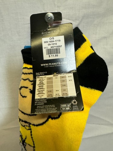 Peanuts Snoopy Ankle Socks Unisex Kids 5-10 Multicolor Polyester Stretch 3-Pack - Picture 6 of 11