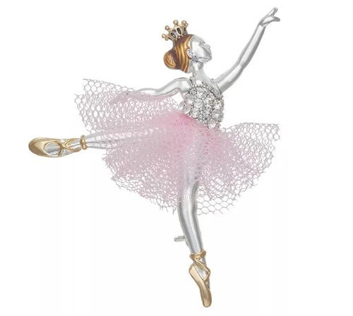 Napier Jeweled Two Tone Pink Ballerina Brooch Pin Pink Net Tutu NEW w Gift Box