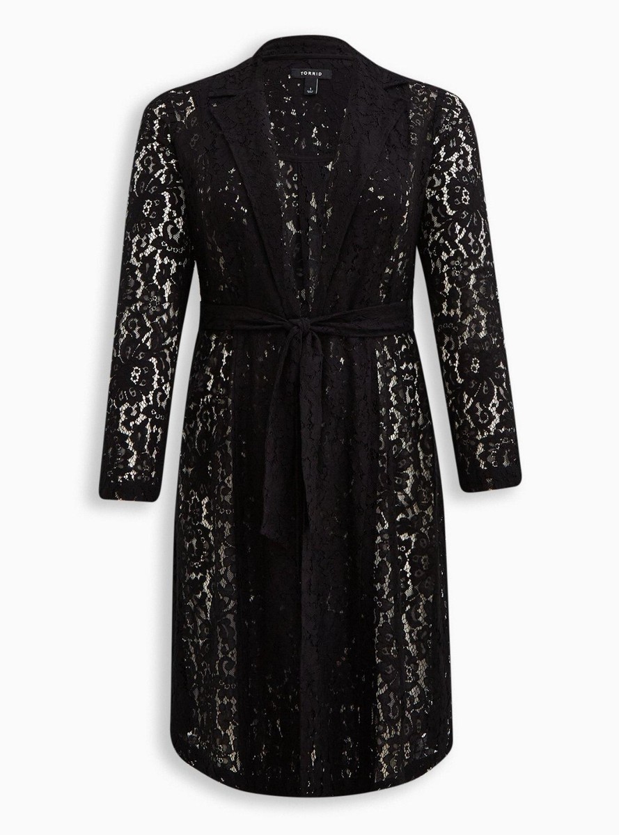 Torrid Lace Trench Coat Black Plus Size 00 M L 10 #H50791 | eBay