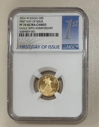 2016-W Eagle G$5 First day of Issue PF70 Ultra Cameo Eagle 30th Anniversary