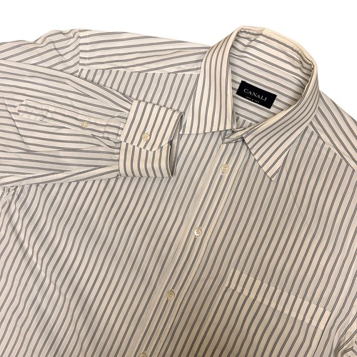Canali Shirt Mens 15.5 39 White Striped Button Up Cotton Made in Italy Designer