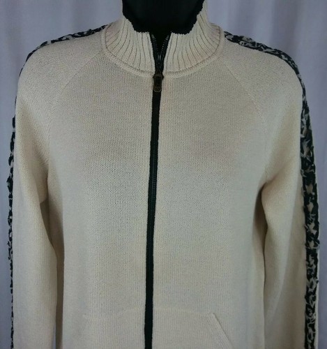 St John Knit Sport Cardigan Petite Off White/Black Trim Full Zipper 2 Pocket NWT - Picture 2 of 5