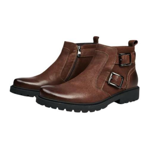 Mens Cowboy Motorcycle Non-slip Retro Genuine Leather Biker Ankle Boots Shoes L - Picture 1 of 13