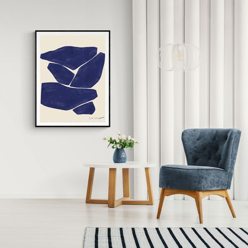 Abstract Framed Print , Blue Wall Art , Minimal Modern Room Decor - Picture 2 of 7