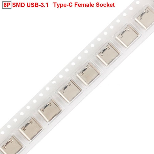 6P SMD USB-3.1 Type-C Female Socket 6Pin Connector For High Current Fast Charge - Picture 4 of 6