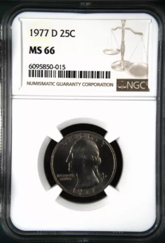 1977 D Washington Quarter NGC MS66 - 25c BU MS 66 Only 57 in grade and 22 higher