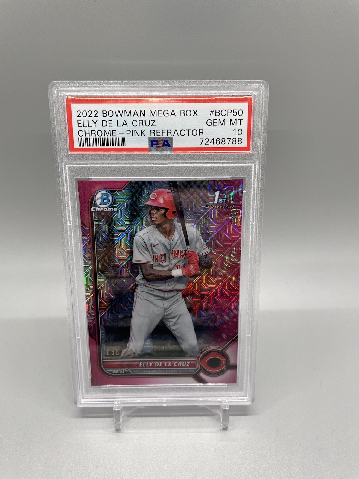 2022 Bowman Chrome Mega Box Elly De La Cruz 1st Pink Mojo Refractor /199 PSA 10