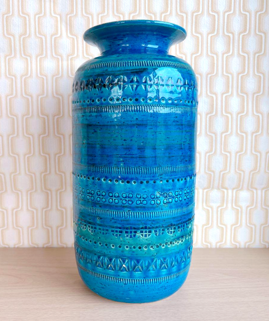 FLAVIA BITOSSI Rimini Blue Italy Flower Vase 11.8in Antique