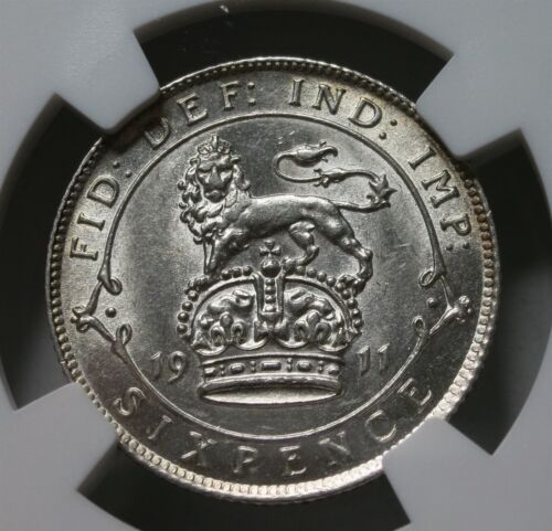 GREAT BRITAIN England UK 6 Pence 6P Sixpence 1911 NGC MS 61 UNC Silver George - Picture 3 of 6