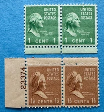 US Stamps Scott 804 1c + 805 1.5c pairs of 1938 Pres Series M/NH Very fresh