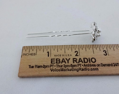 Hair Pins Rhinestones White Pearls Set Of Two Dressy Occasion Bridal Wedding - Picture 13 of 13