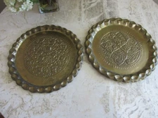 Pair vintage ornate leaves stamped Brass plates made in India