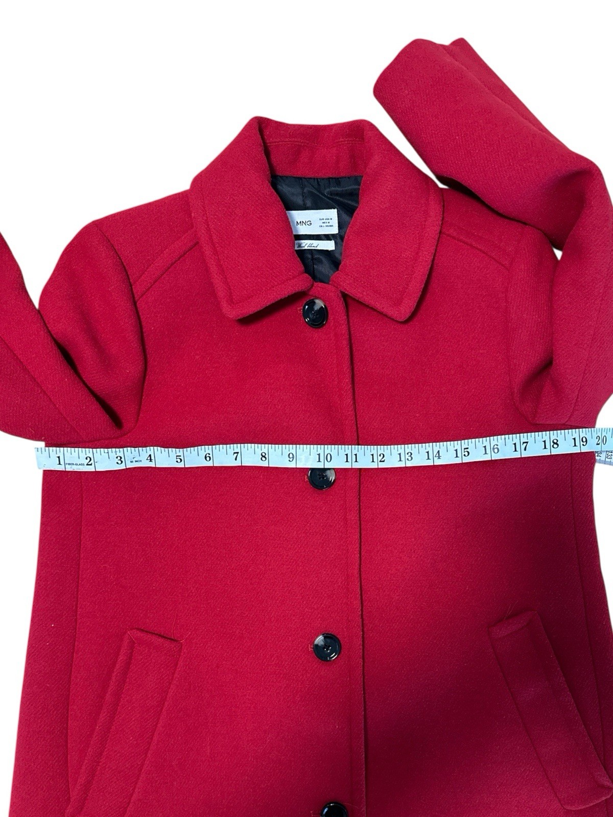 MNG Mango Women’s Red Wool Blend Coat Size M – Classic Button Down Winter image 5