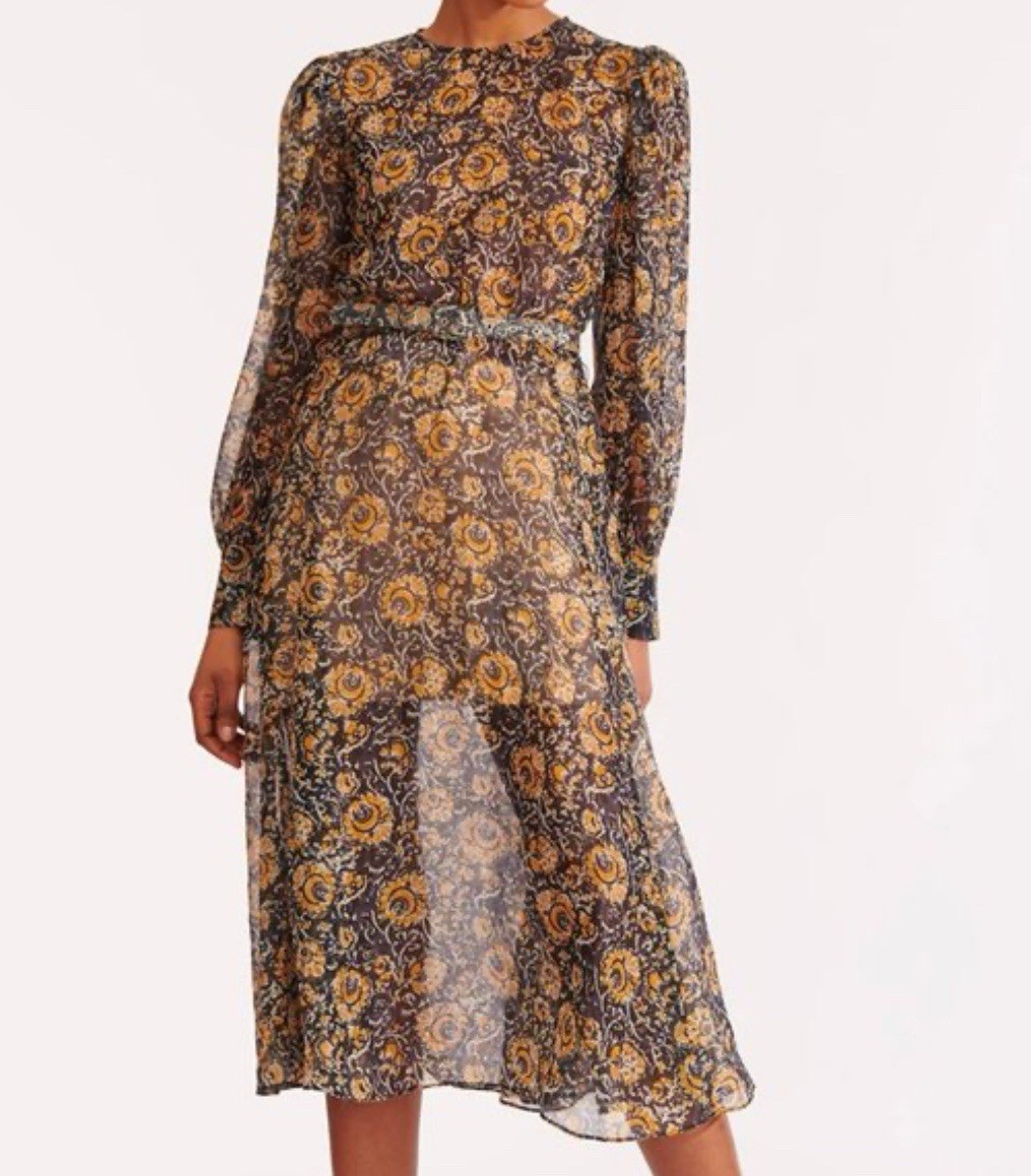 Veronica Beard Oneida Floral Belted Flowy Midi Boho Peasant Dress Size 10
