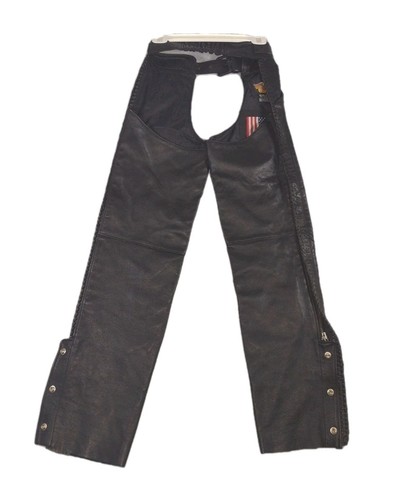 Harley Davidson Willie G Black Leather Lined Pocket Womens Riding Chaps XS USA - Picture 8 of 14