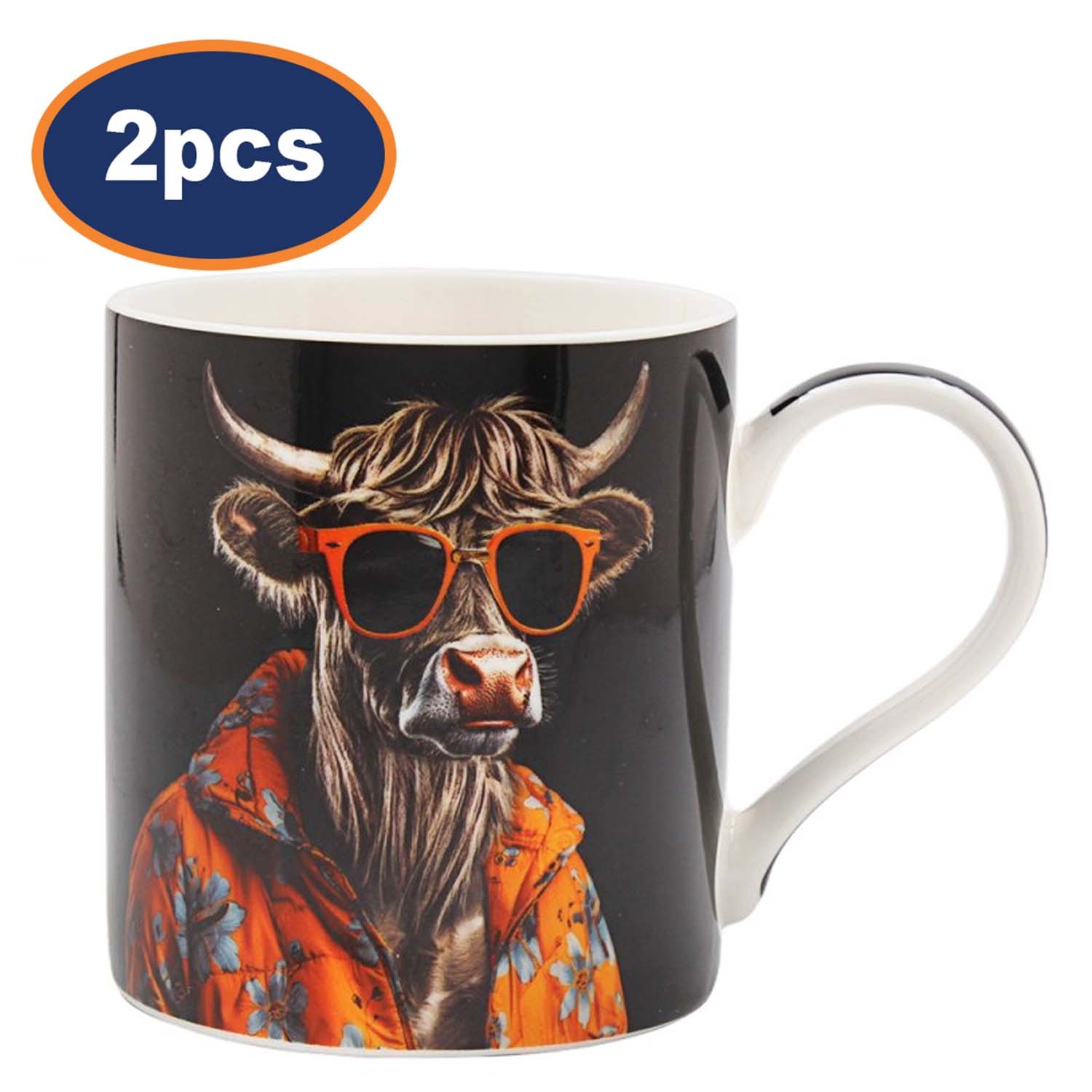 Coffee Mug Ceramic Cup 350ml Highland Wow Novelty 2pcs Design Animal Print Gift