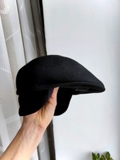 Wool Ivy Driving Hat Flat Cap Earflaps Newsboy Gatsby Black Felt Winter Cap M