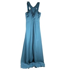 Azazie Maxi Dress Womens A6 US 6 Blue Pleated Crisscross Halter Formal Gown