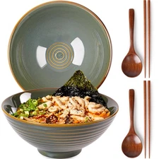NUTRIUPS 8 Inch Ceramic Ramen Bowl Set of 2 Pho Bowls 40oz Japanese Noodle Ud...