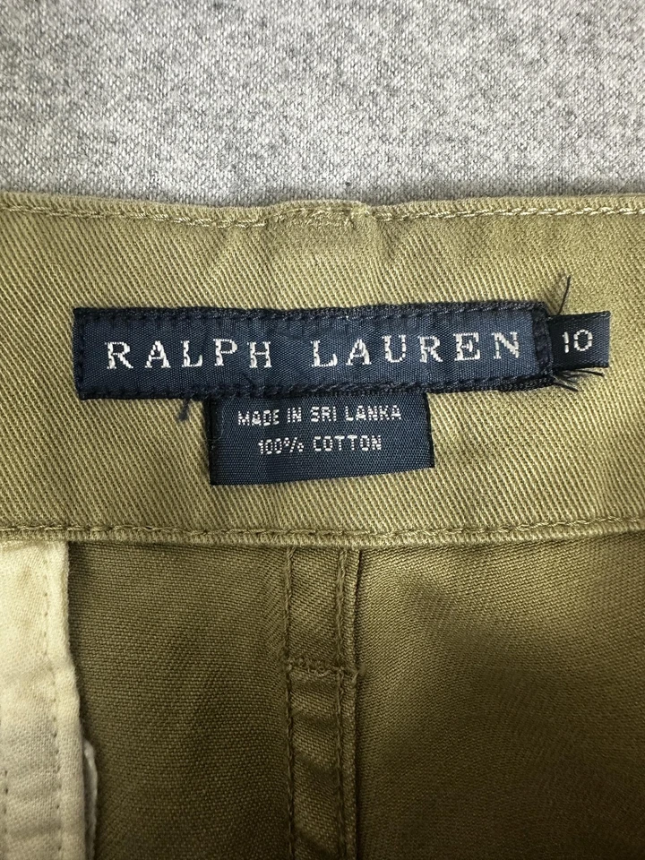 Ralph Lauren Pantalones Mujer 10 Verde Clásico Chino Carga Militar Algodón Polo Foto 4 de 4