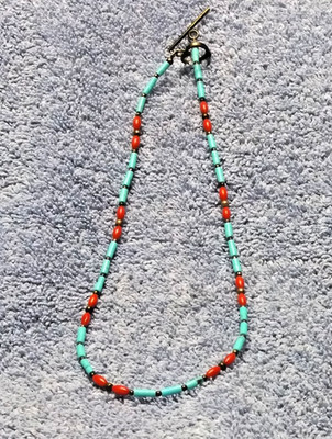 Turquoise Beaded Necklace Sterling Silver Heart Shape Clasp
