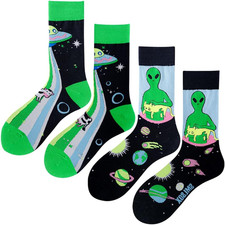 2 Pairs Novelty Colorful Cartoon Cotton Casual Crew Socks for Women US, Alpha,