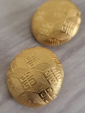 Orecchini Vintage Logo Givenchy Clip On Anni 80 Tondo Placcato Oro Multilogo