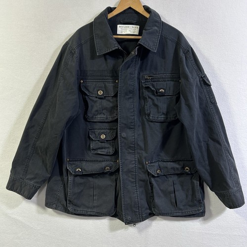 Mens Canvas Utility Chore Barn Jacket Boulder Creek Pockets Work Faded XL Black - Picture 2 of 11