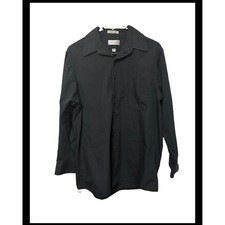 Van Heusen Mens Black Long Sleeve Button Down Dress Shirt Size 32/33 15.5 M