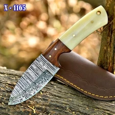 Custom Handmade Fix Blade Skinner Knife Camel Bone & Wood Handle With Sheath