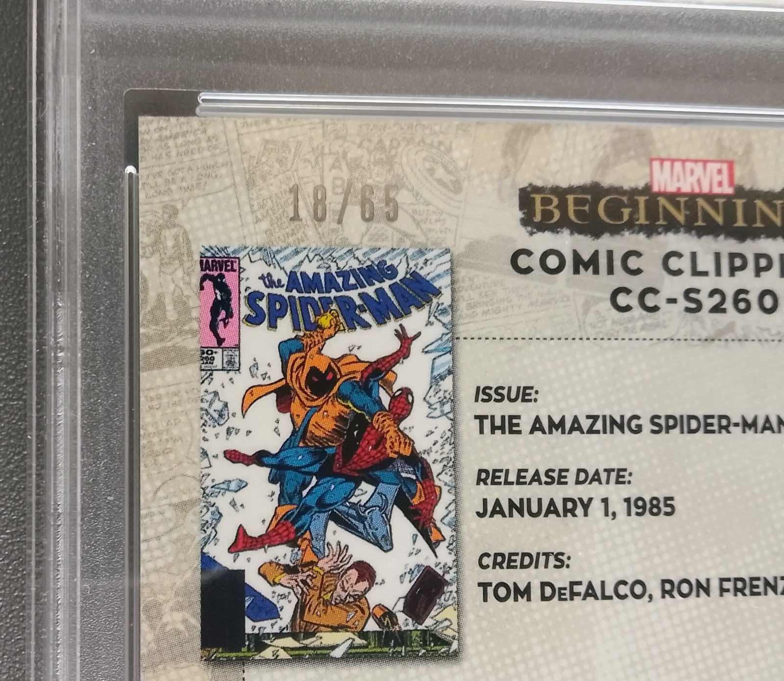 2022 MARVEL BEGINNINGS COMIC CLIPPINGS 18/65 SPIDER MAN WITH COMIC MGC GRADED 8 view 3