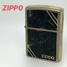 Zippo Diagonal Line Gold Collectible Vintage Used Fire Spark Confirmed