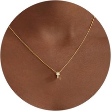 Cross Necklace for Women,14K Gold Plated Dainty Small Cross Pendant Necklace,Tre